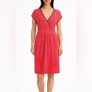 BODEN | Red Wave Print V-Neck Midi Knit Dress | Size 8